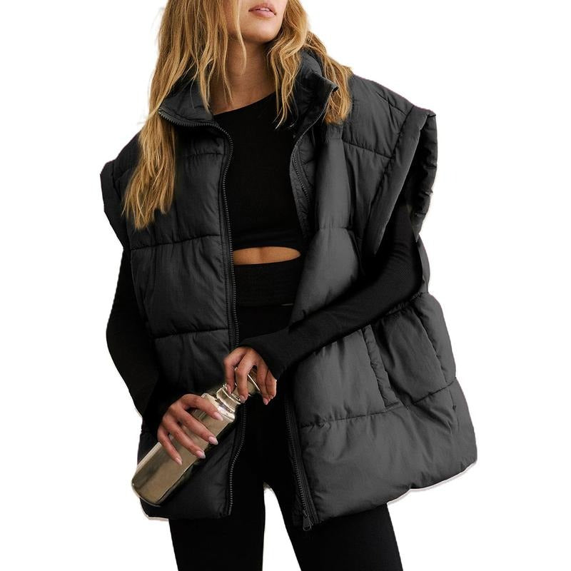 Tanming Women’s Oversized Quilted Puffer Vest with Stand Collar and Pockets