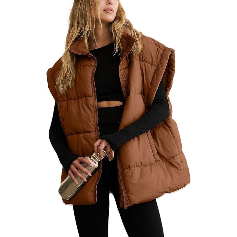 Tanming Women’s Oversized Quilted Puffer Vest with Stand Collar and Pockets