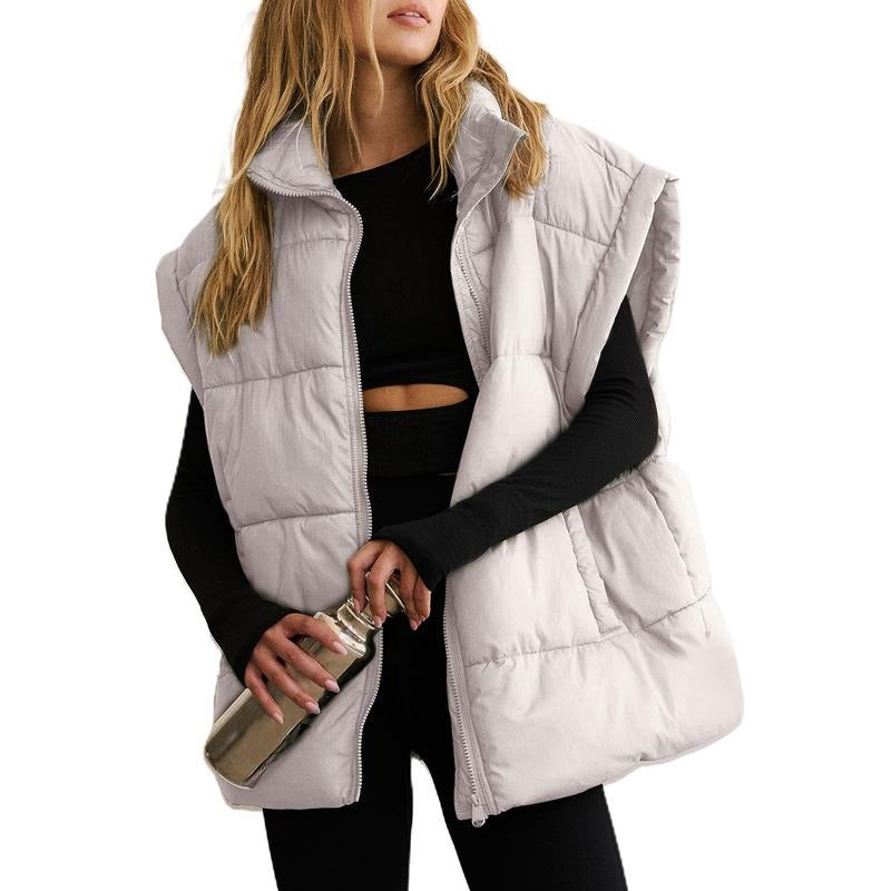 Tanming Women’s Oversized Quilted Puffer Vest with Stand Collar and Pockets