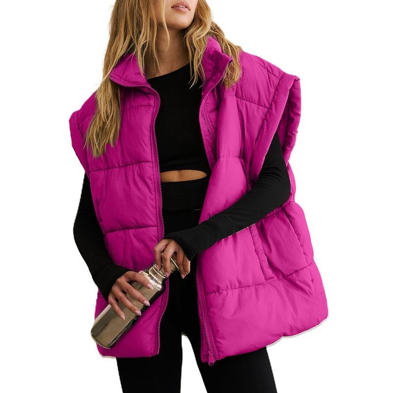 Tanming Women’s Oversized Quilted Puffer Vest with Stand Collar and Pockets