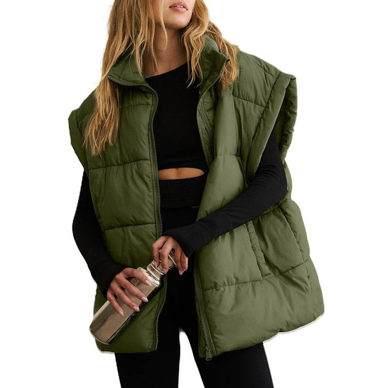 Tanming Women’s Oversized Quilted Puffer Vest with Stand Collar and Pockets