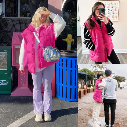 Tanming Women’s Oversized Quilted Puffer Vest with Stand Collar and Pockets
