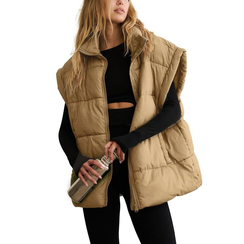 Tanming Women’s Oversized Quilted Puffer Vest with Stand Collar and Pockets
