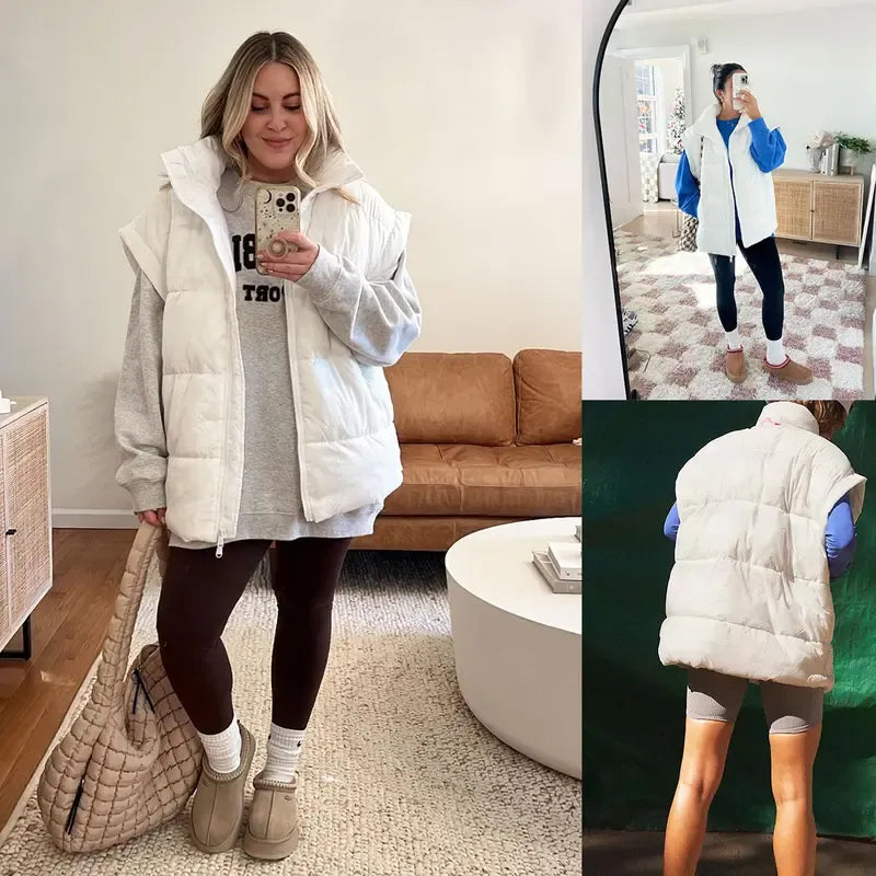 Tanming Women’s Oversized Quilted Puffer Vest with Stand Collar and Pockets