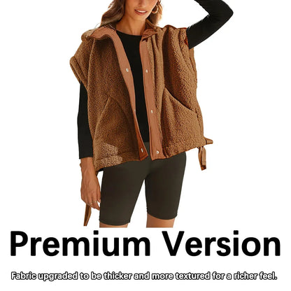 Women's Button-Down Sleeveless Fleece Vest with Pockets