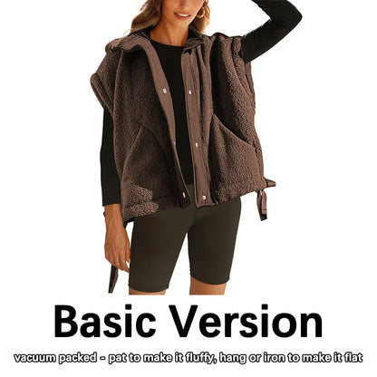 Women's Button-Down Sleeveless Fleece Vest with Pockets