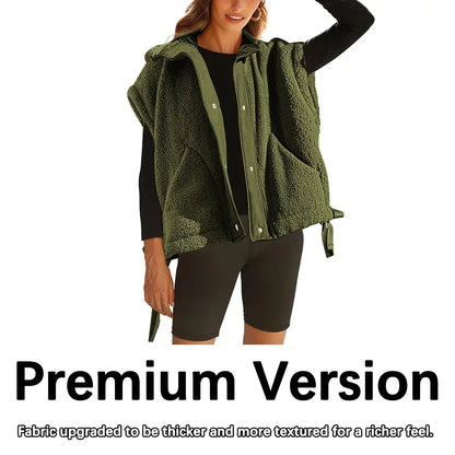 Women's Button-Down Sleeveless Fleece Vest with Pockets