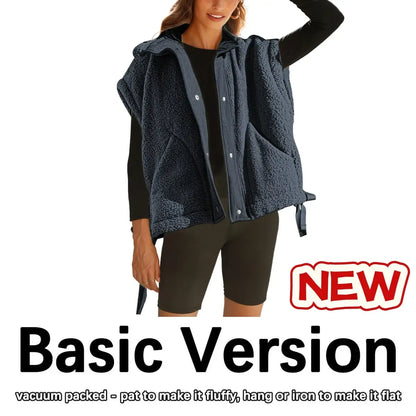 Women's Button-Down Sleeveless Fleece Vest with Pockets