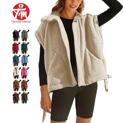 Women's Button-Down Sleeveless Fleece Vest with Pockets