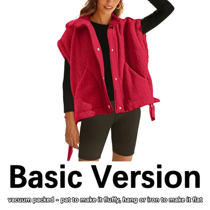 Women's Button-Down Sleeveless Fleece Vest with Pockets