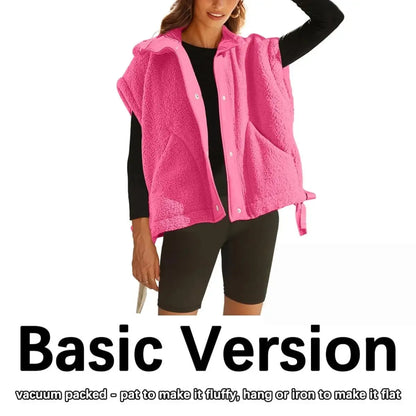 Women's Button-Down Sleeveless Fleece Vest with Pockets