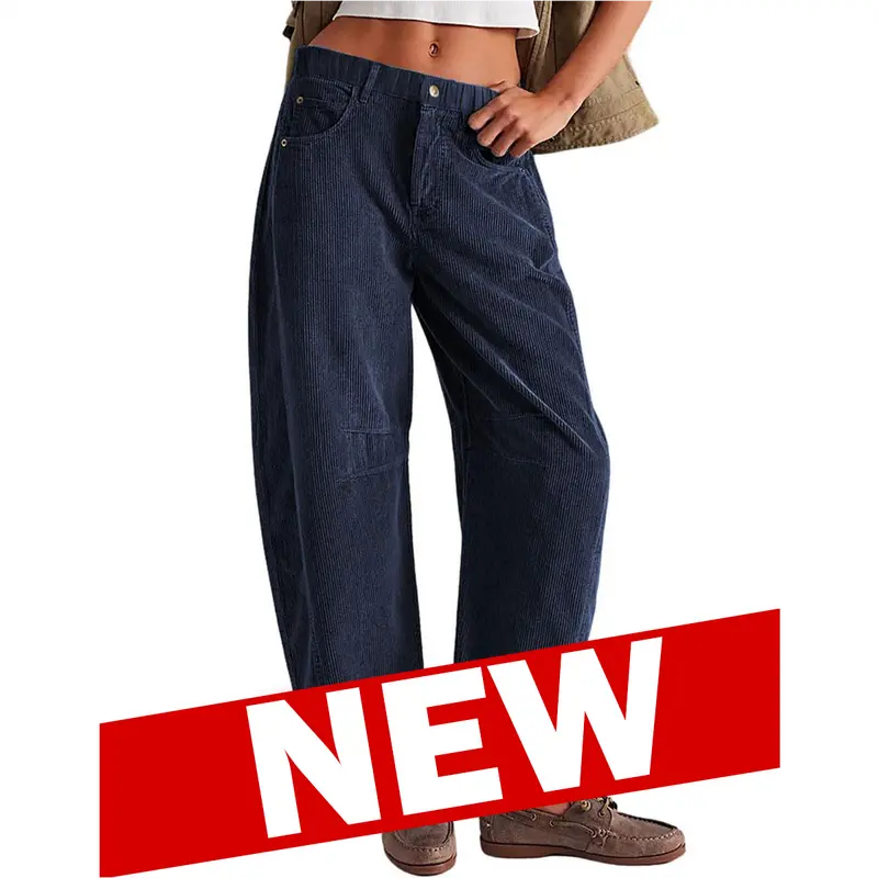 Tanming Women’s High-Waisted Corduroy Barrel-Leg Pants with Pockets