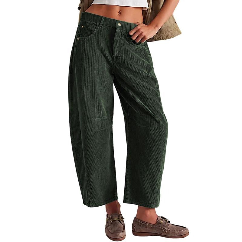 Tanming Women’s High-Waisted Corduroy Barrel-Leg Pants with Pockets