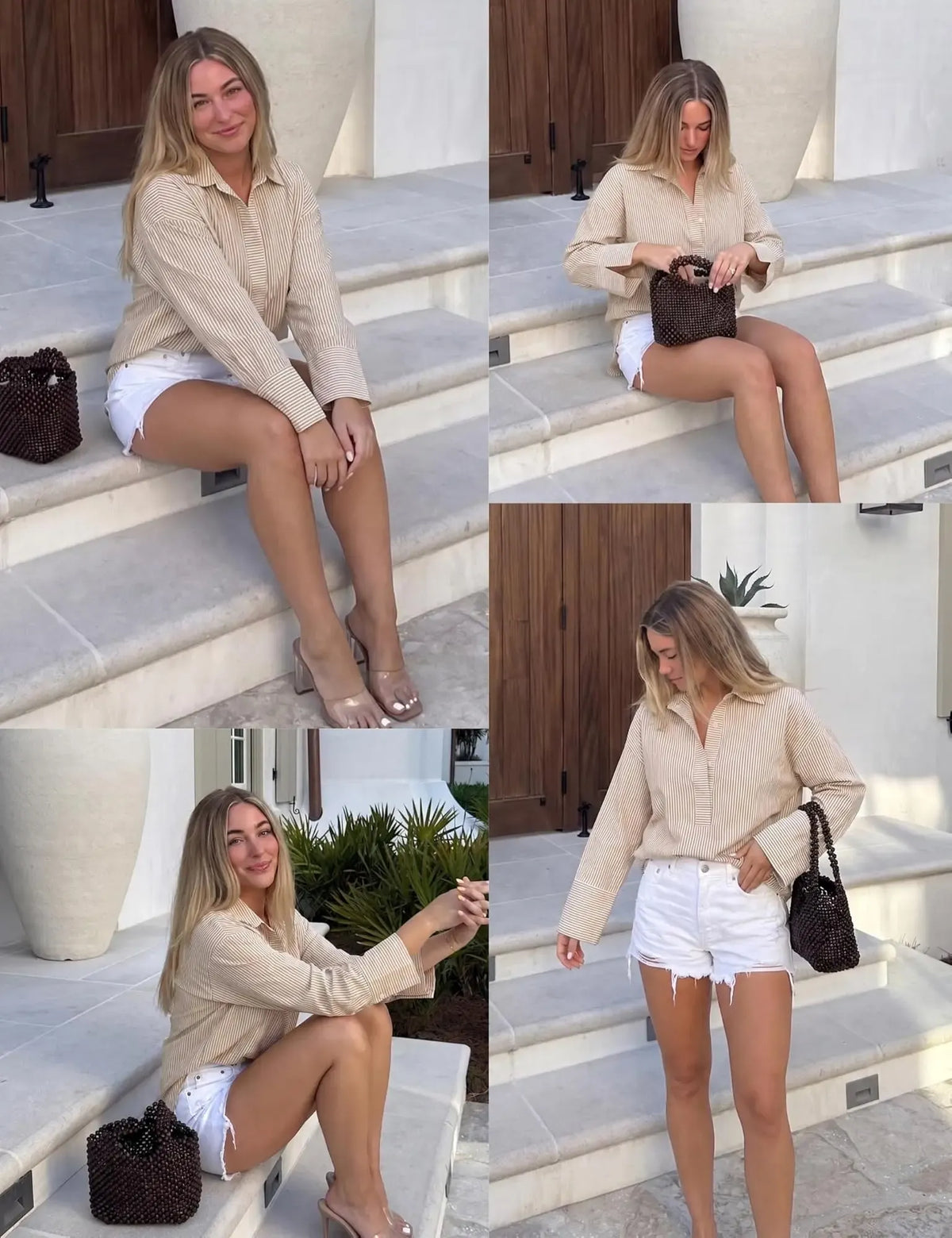 Women's Oversized Striped Cotton Button-Down Long-Sleeve Blouse