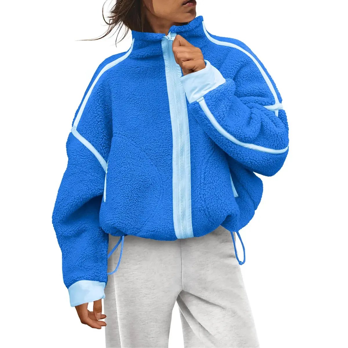 Women's Fleece Zip-Up Sherpa Blend Jacket with Pockets
