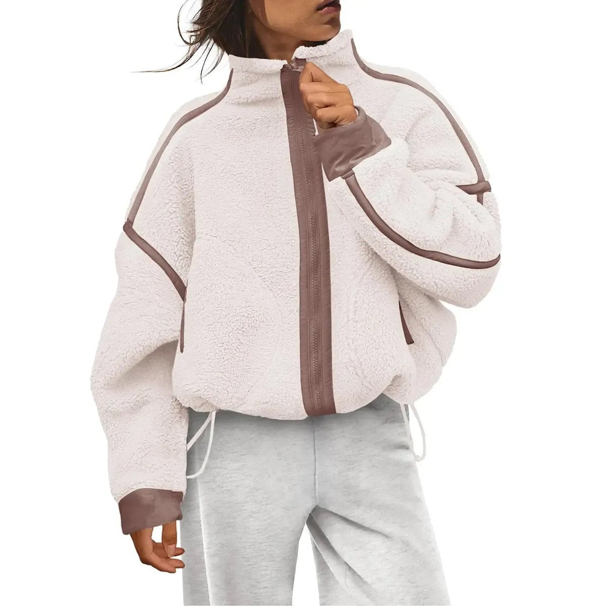 Women's Fleece Zip-Up Sherpa Blend Jacket with Pockets