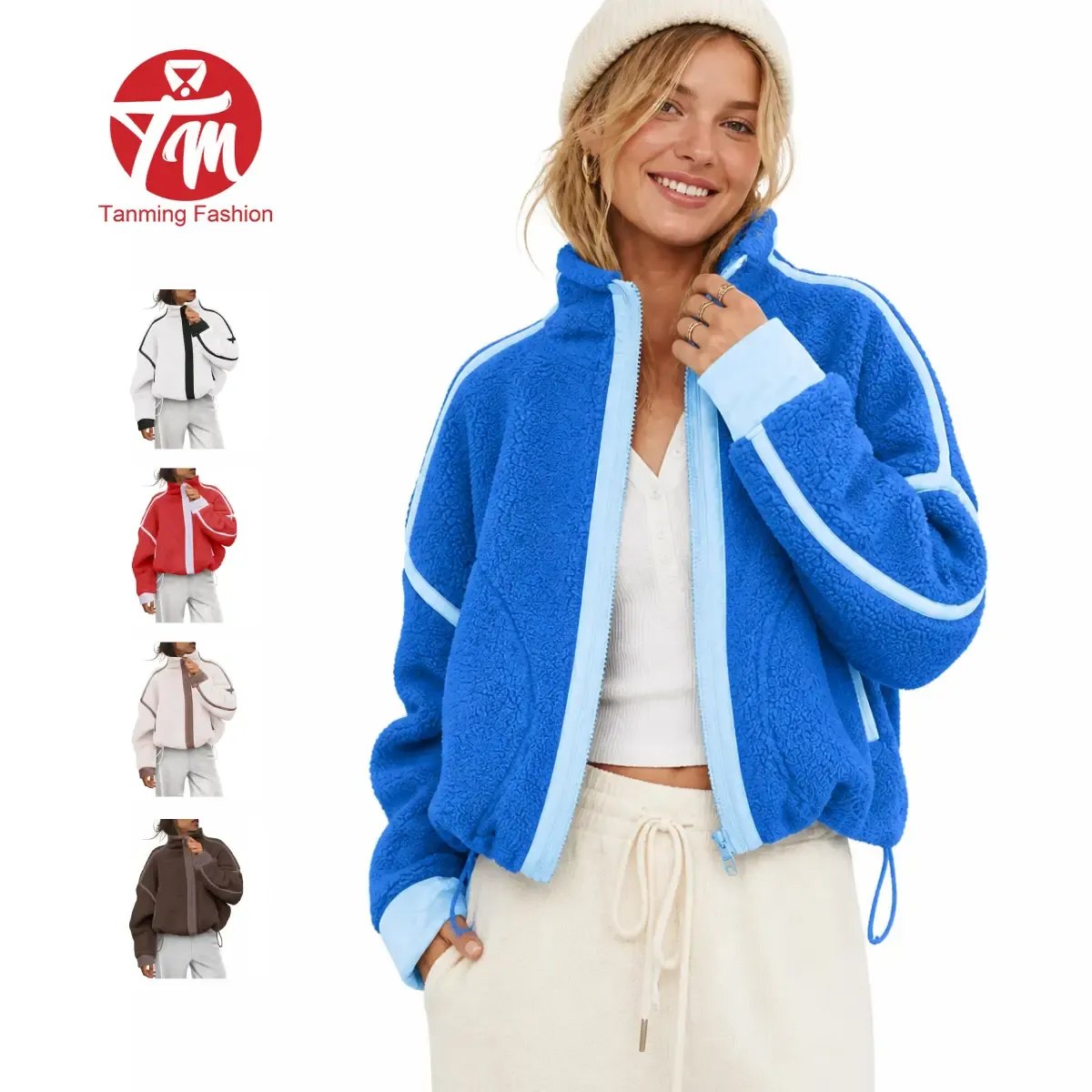 Women's Fleece Zip-Up Sherpa Blend Jacket with Pockets