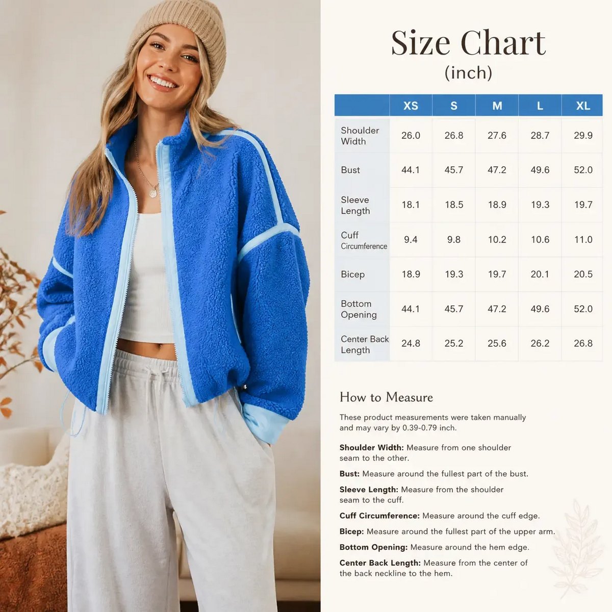 Women's Fleece Zip-Up Sherpa Blend Jacket with Pockets