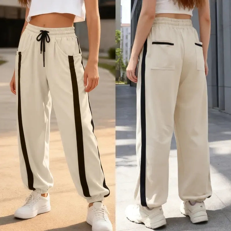 Tanming Women’s Side Stripe Baggy Jogger Sweatpants with Drawstring Waist