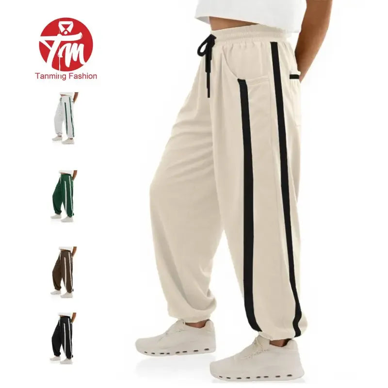 Tanming Women’s Side Stripe Baggy Jogger Sweatpants with Drawstring Waist