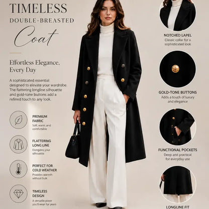Tanming Women’s Gold Button Double-Breasted Wool Blend Long Coat