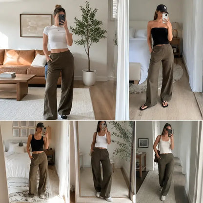 Tanming Women’s High-Waisted Stretch Barrel-Leg Pants with Pockets