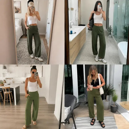 Tanming Women’s High-Waisted Stretch Barrel-Leg Pants with Pockets