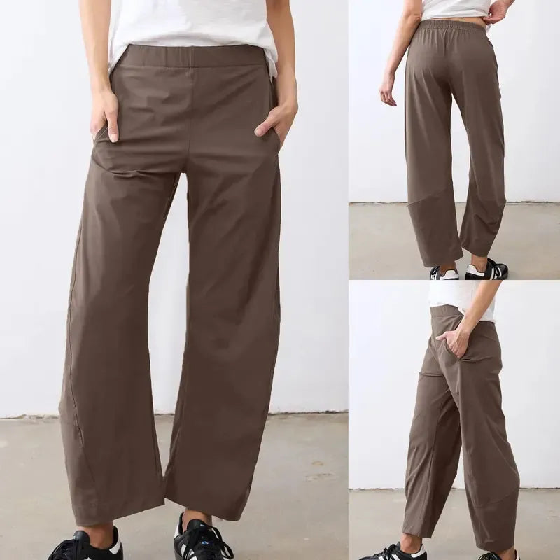 Tanming Women’s High-Waisted Stretch Barrel-Leg Pants with Pockets