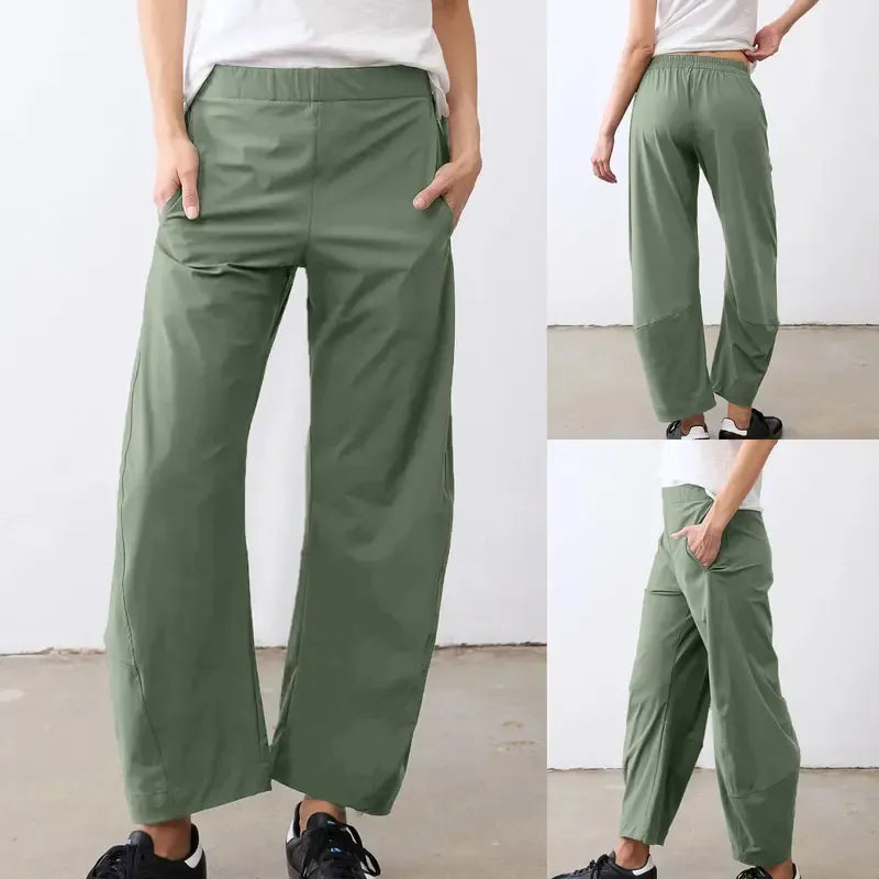 Tanming Women’s High-Waisted Stretch Barrel-Leg Pants with Pockets
