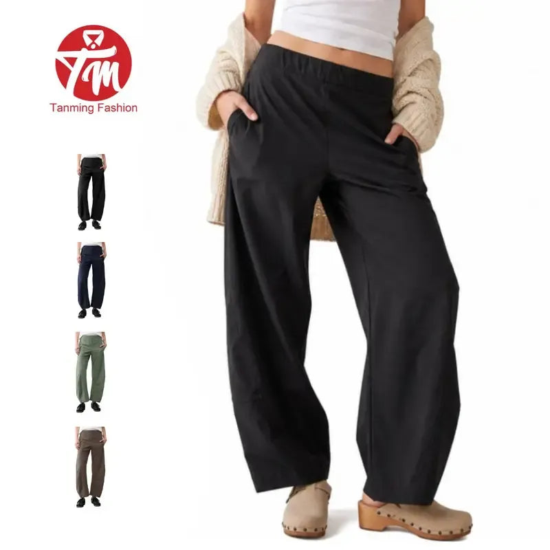 Tanming Women’s High-Waisted Stretch Barrel-Leg Pants with Pockets
