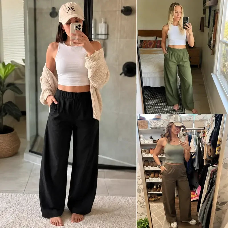 Tanming Women’s High-Waisted Stretch Barrel-Leg Pants with Pockets