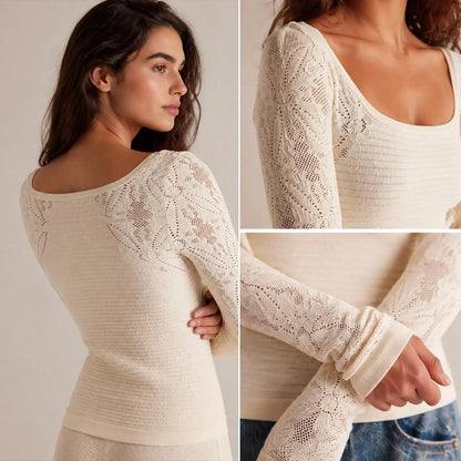 Women's Fitted Lace Long-Sleeve Sweater