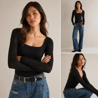 Women's Fitted Lace Long-Sleeve Sweater