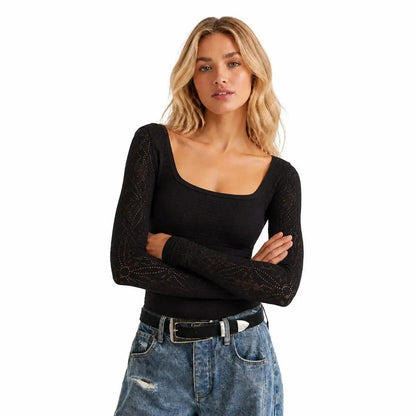 Women's Fitted Lace Long-Sleeve Sweater