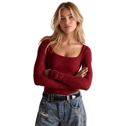 Women's Fitted Lace Long-Sleeve Sweater