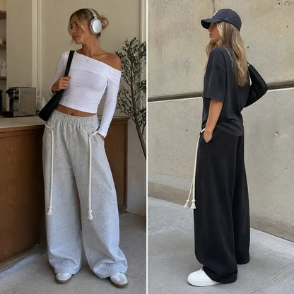 Tanming Women’s Oversized Barrel-Leg Sweatpants with Rope Detail