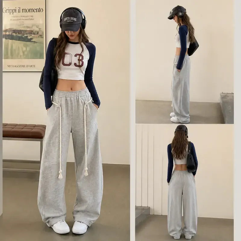 Tanming Women’s Oversized Barrel-Leg Sweatpants with Rope Detail