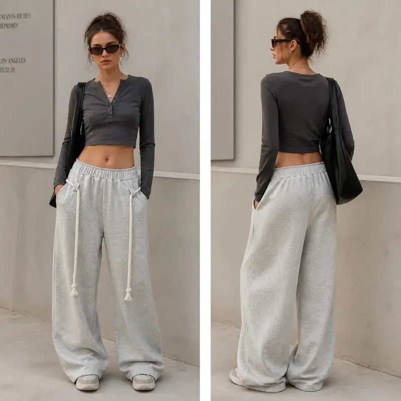 Tanming Women’s Oversized Barrel-Leg Sweatpants with Rope Detail