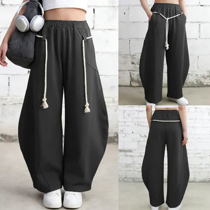 Tanming Women’s Oversized Barrel-Leg Sweatpants with Rope Detail