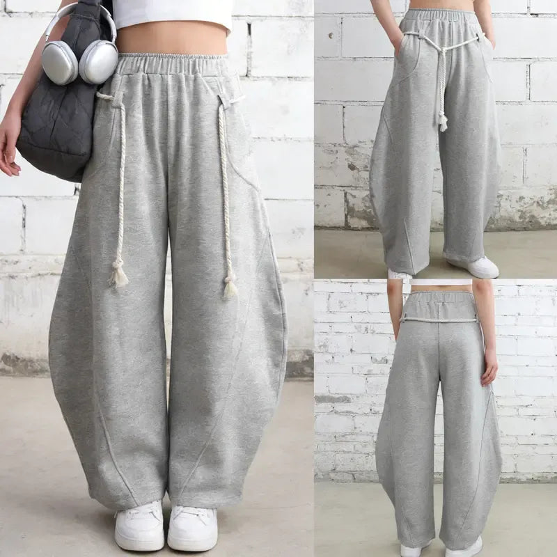 Tanming Women’s Oversized Barrel-Leg Sweatpants with Rope Detail