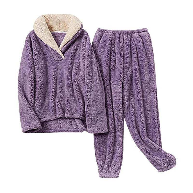 Tanming Women's Fleece Long-Sleeve 2-Piece Pajama Set with Pockets