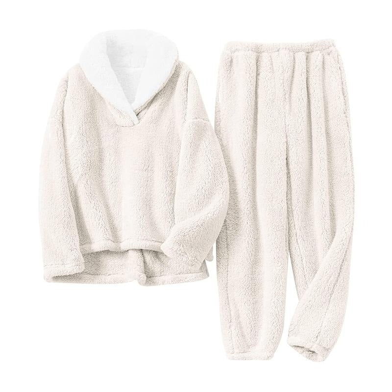 Tanming Women's Fleece Long-Sleeve 2-Piece Pajama Set with Pockets