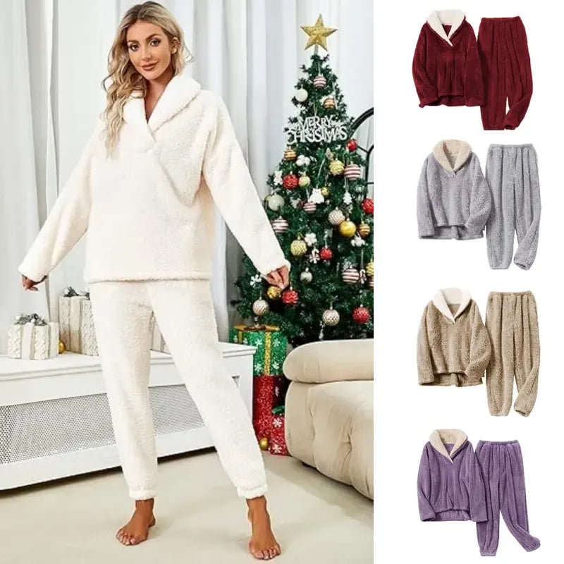 Tanming Women's Fleece Long-Sleeve 2-Piece Pajama Set with Pockets