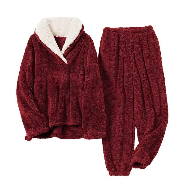 Tanming Women's Fleece Long-Sleeve 2-Piece Pajama Set with Pockets