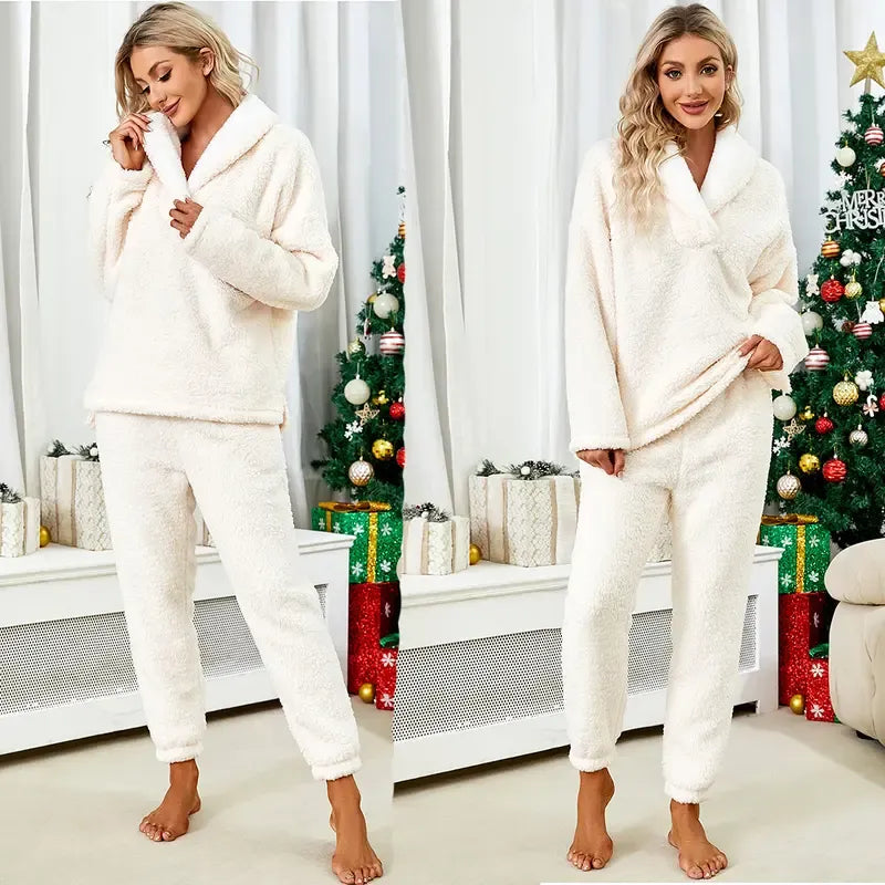 Tanming Women's Fleece Long-Sleeve 2-Piece Pajama Set with Pockets