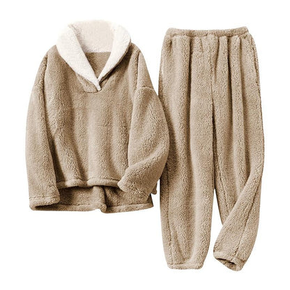 Tanming Women's Fleece Long-Sleeve 2-Piece Pajama Set with Pockets