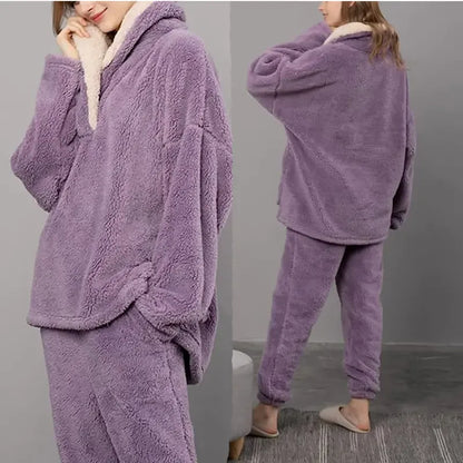Tanming Women's Fleece Long-Sleeve 2-Piece Pajama Set with Pockets