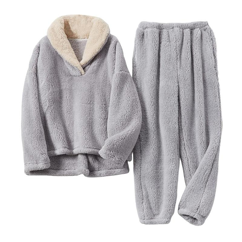 Tanming Women's Fleece Long-Sleeve 2-Piece Pajama Set with Pockets