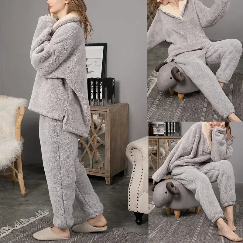 Tanming Women's Fleece Long-Sleeve 2-Piece Pajama Set with Pockets