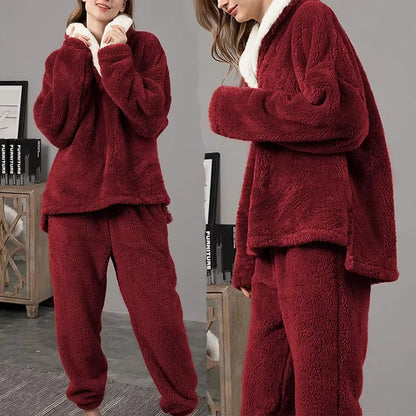 Tanming Women's Fleece Long-Sleeve 2-Piece Pajama Set with Pockets